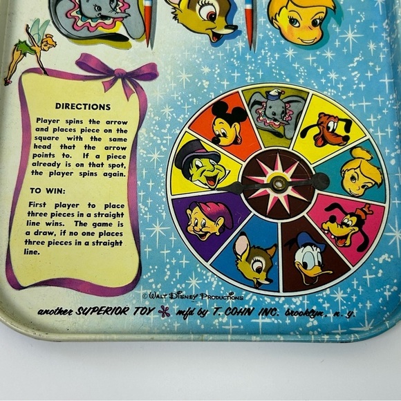Vintage Disney 1960's Mickey Mouse Tic-Tac-Toe metal tray game with spinner - Picture 2 of 8